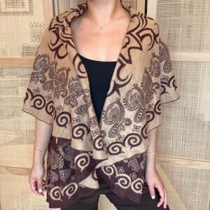 Brown patterned cashmere pashmina wrap top